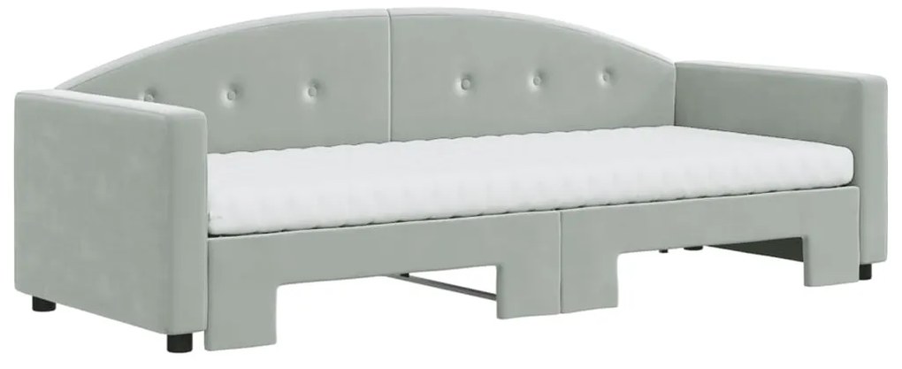 Sofá-cama c/ gavetão e colchões 80x200 cm veludo cinzento-claro