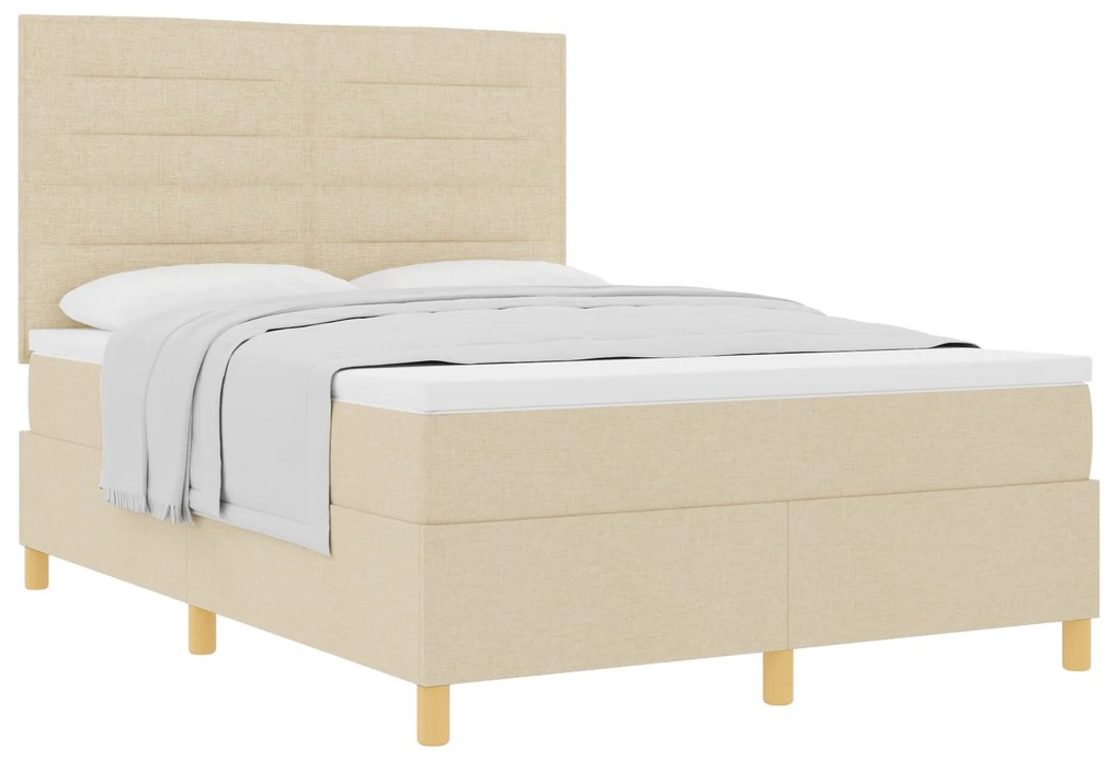Cama Box Spring com Colchão Creme 160x200 cm Tecido