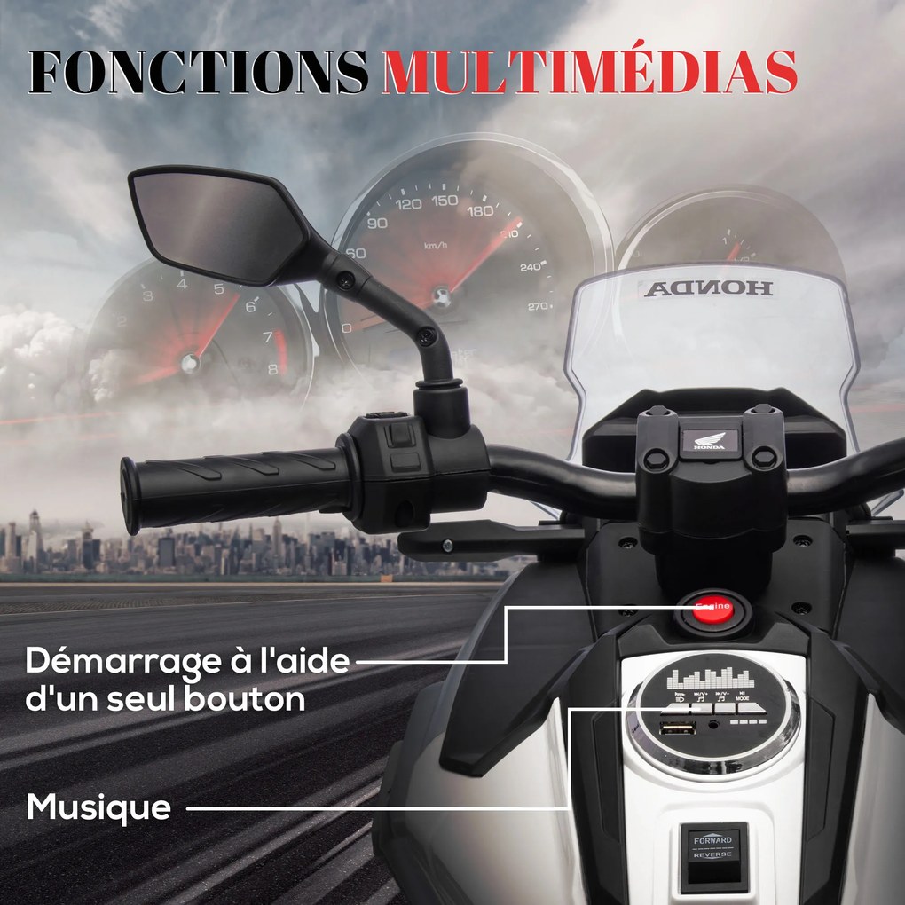 Moto elétrica para crianças 12 V Honda para crianças dos 3 aos 6 anos, com música e faróis brancos