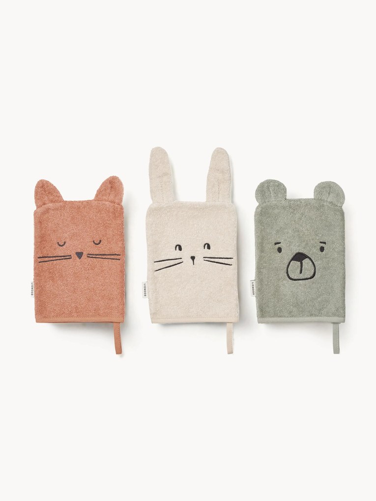 Luvas de banho em algodão orgânico Sylvester, conjunto de 3