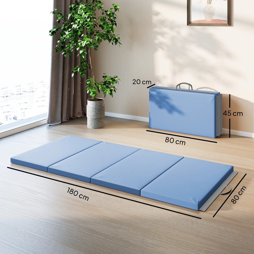 Tapete de Ginástica Dobrável, 180 x 80 x 5 cm, Espuma EPE de Alta Densidade, Azul-claro