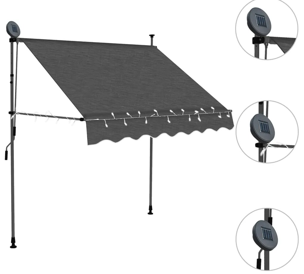 Toldo retrátil manual com LED 100 cm antracite