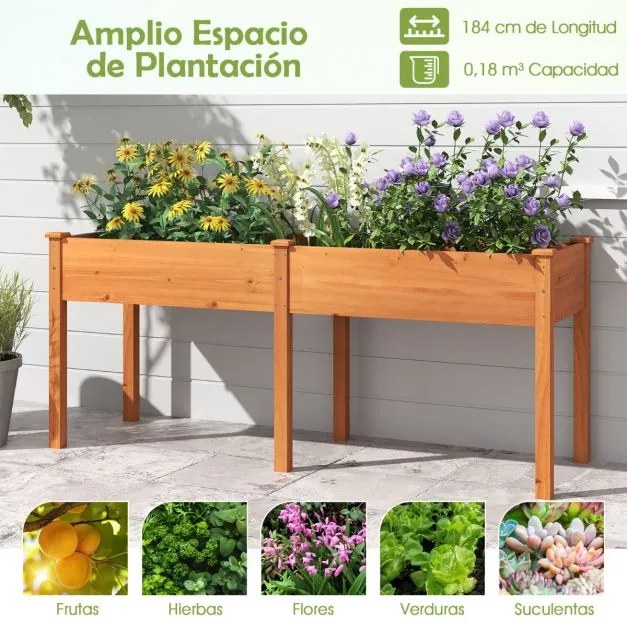 Floreira elevada com separador e 8 orifícios de drenagem para vegetais e flores para jardim ou terraço 184 x 58 x 77 cm Amarelo