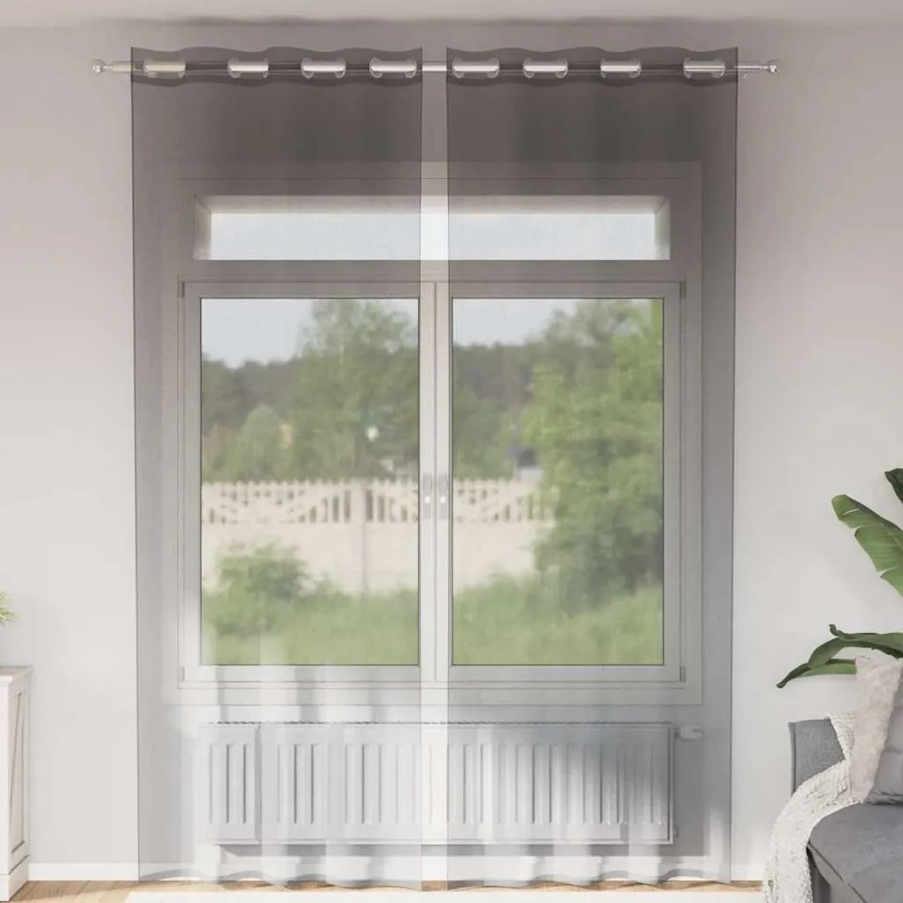 vidaXL Cortinas de voile com ilhós 2 pcs cinzento-escuro 140x260 cm