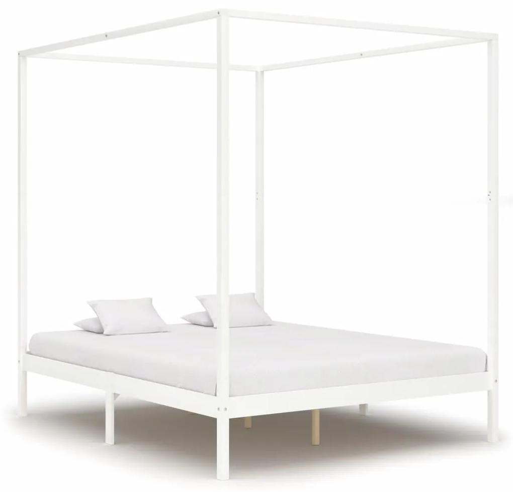 Estrutura de cama com toldo 180x200 cm pinho maciço branco
