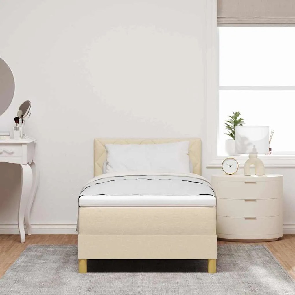 Cama Box com Colchão &amp; LED Creme 100x200 cm Tecido