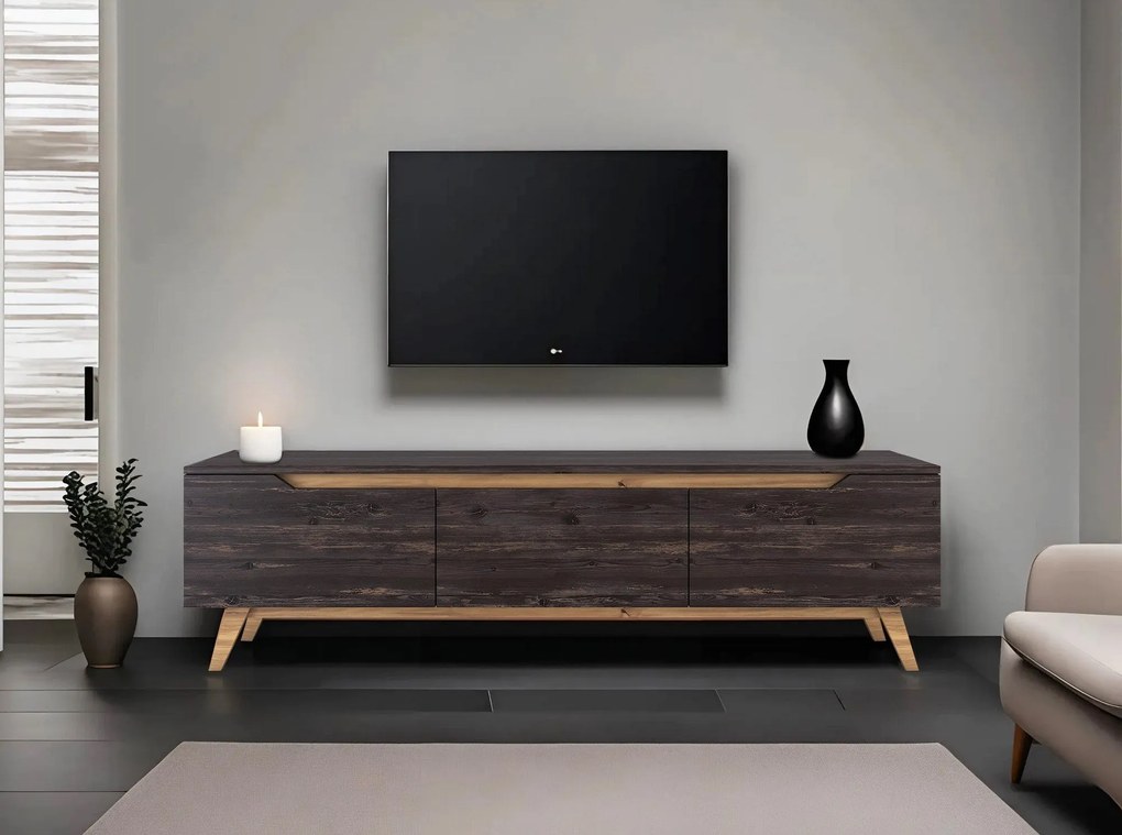 Móvel de TV D1 – Preto e Nogueira – 180 cm x 48,6 cm x 35 cm