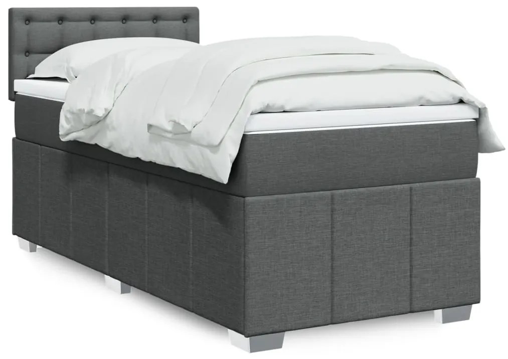 Cama com molas/colchão 90x190 cm tecido cinza-escuro