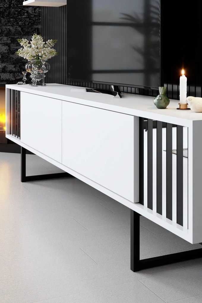 Conjunto de Mobiliário de Sala Chrome Line Set – Branco/Preto – Espess