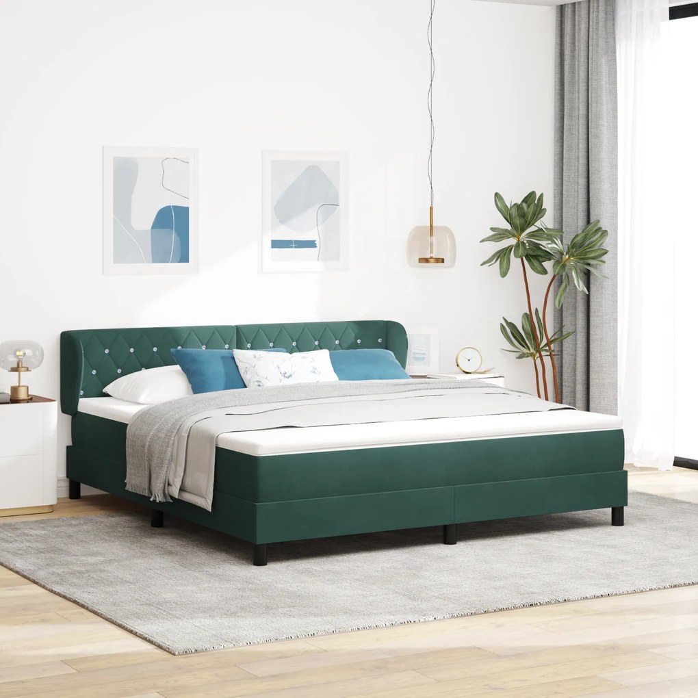 Cama Box Spring vidaXL com Colchão Verde Escuro 180x200 cm em Veludo