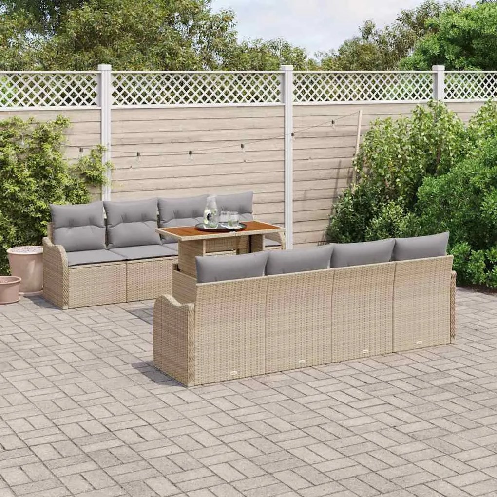 Conjunto de Sofá de Jardim com 9 Peças e Almofadas Beijinho em Rattan