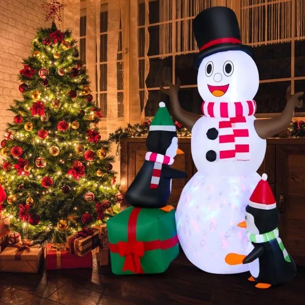 Boneco de neve insuflável de 180 cm com pinguins Decoração de Natal de inverno com luzes LED brancas brilhantes e coloridas para o jardim