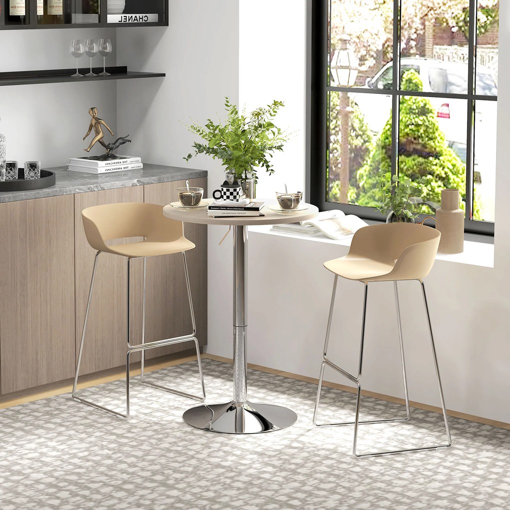 Mesa Alta de Bar Redonda (BANCOS NÃO INCLUIDOS) para 2 Pessoas Altura Ajustável Tampo Giratório 360° 60x60x91 cm Carvalho Claro