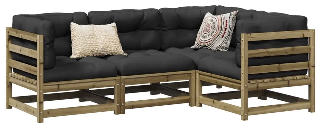 vidaXL 4 pcs conjunto sofás de jardim madeira de pinho impregnada