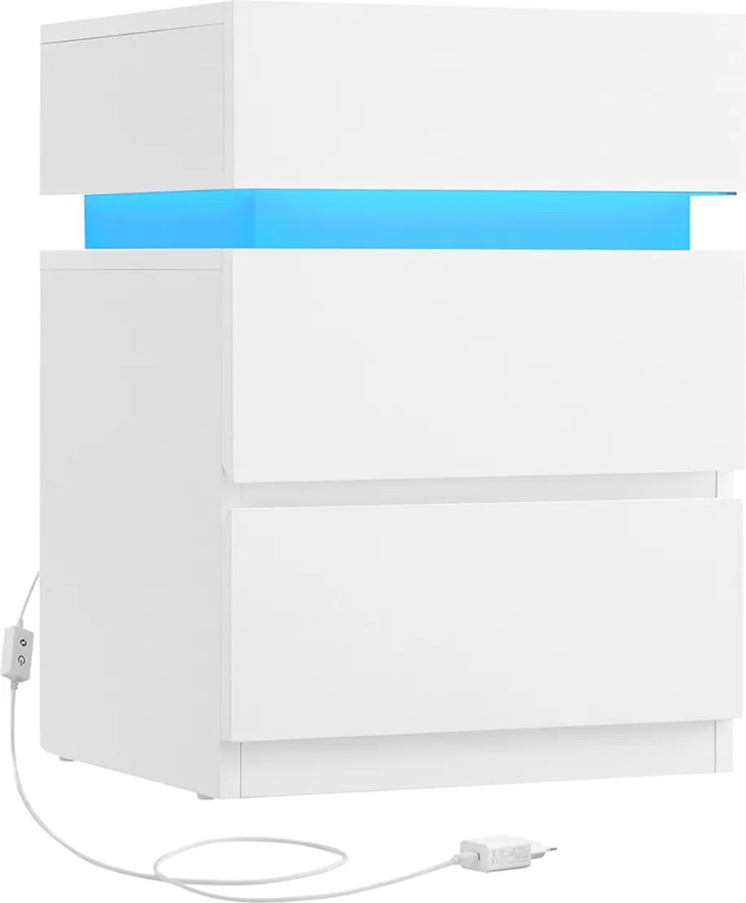 Mesa de cabeçeira com iluminação LED 35,1 x 40,1 x 55,1 cmcores ajustáveis branco