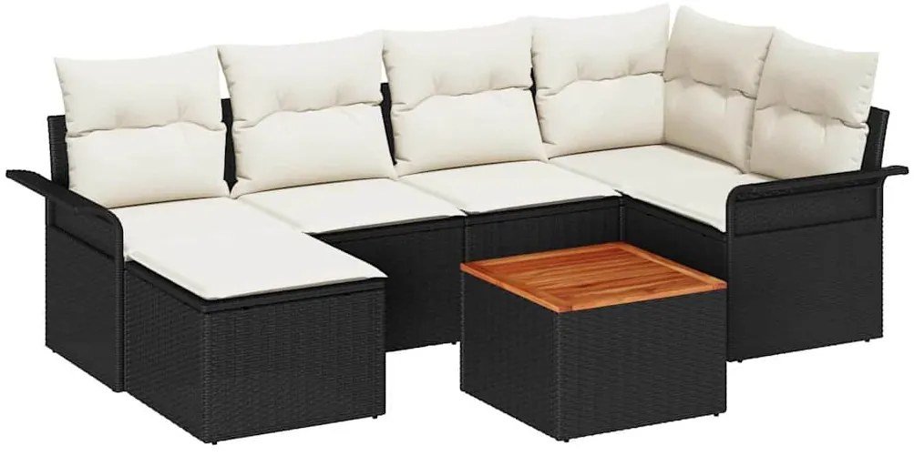 Conjunto de Sofá para Jardim com 7 Peças e Almofadas em Vime Sintético