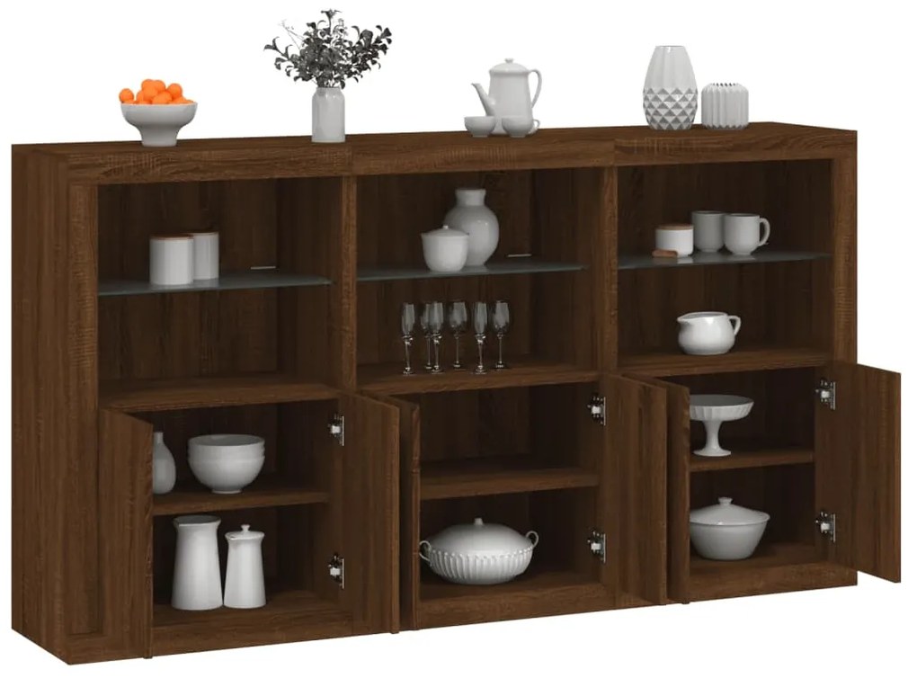 vidaXL Aparador com luzes LED 181,5x37x100 cm carvalho castanho