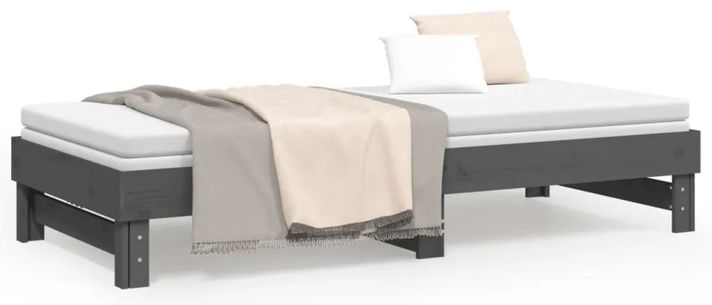 Sofá-cama de puxar 2x(100x200) cm pinho maciço cinza