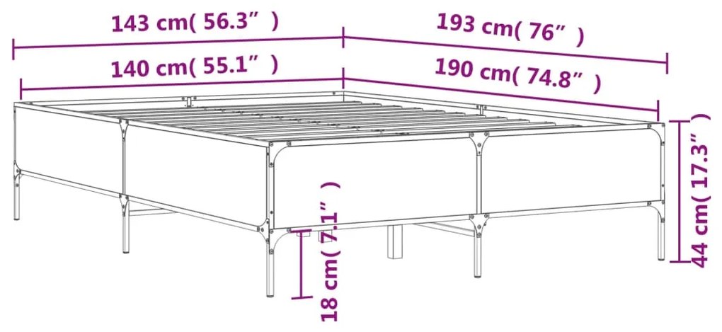 Estrutura cama 140x190 cm derivados de madeira/metal