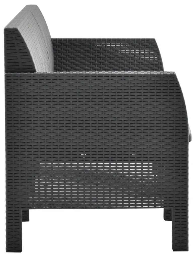 3 pcs conjunto lounge jardim com almofadões vime PP antracite
