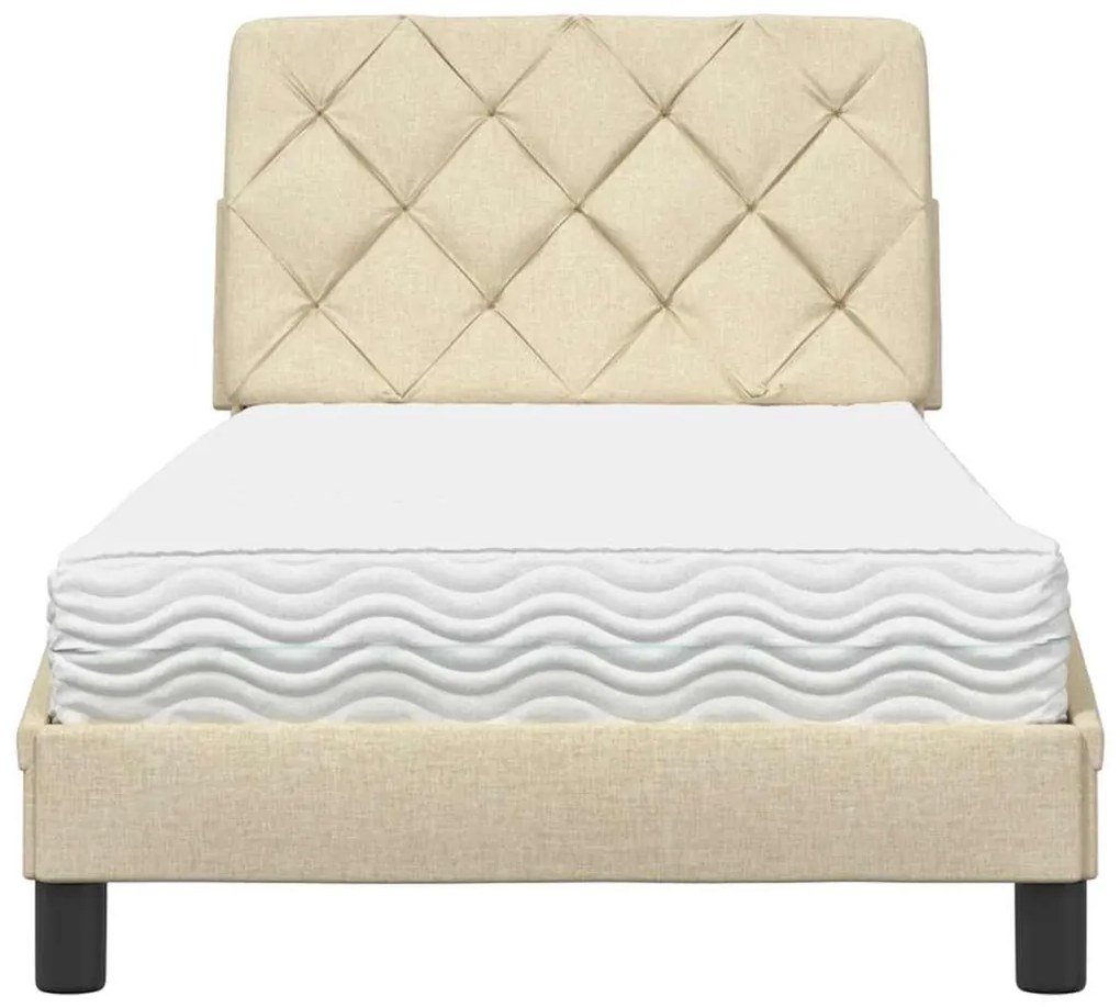 Cama com colchão 90x200 cm tecido cor creme