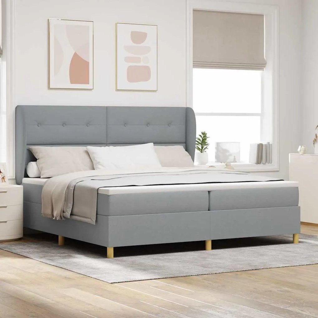 Camas Box Spring vidaXL com Colchão em Cinza Claro, 200x200 cm, Têxtil
