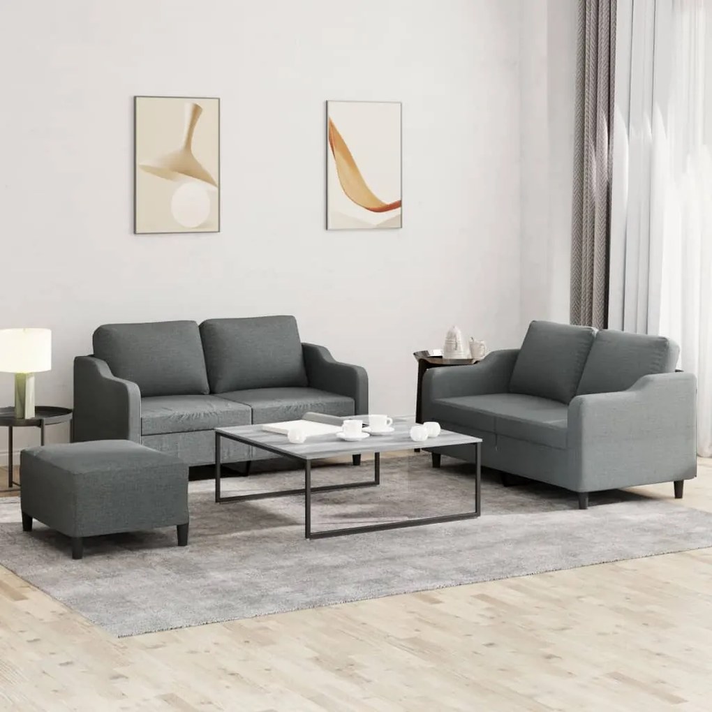 vidaXL 3 pcs conjunto de sofás com almofadões tecido cinzento-escuro