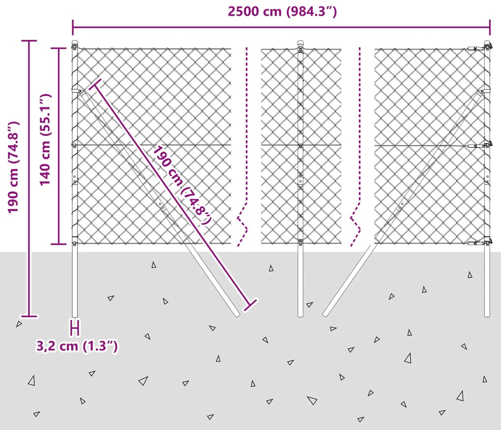 Cerca de Cadeia com 13 Postes 1.4x25 m Aço Galvanizado Verde