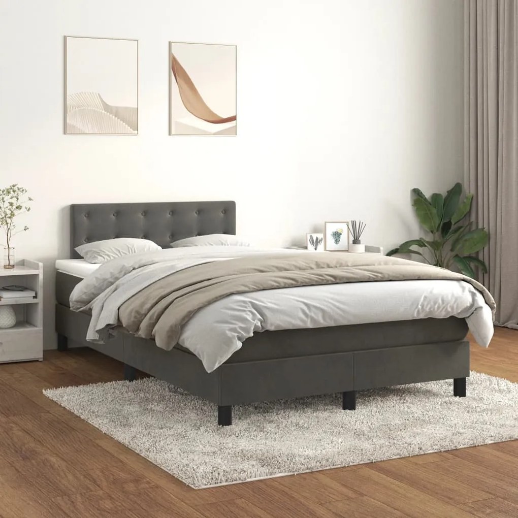 Cama boxspring com colchão 120x200 cm veludo cinzento-escuro