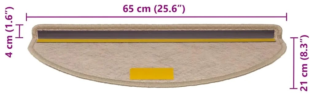 Tapetes escada adesivos aspeto sisal 30pcs 65x21x4cm cor areia