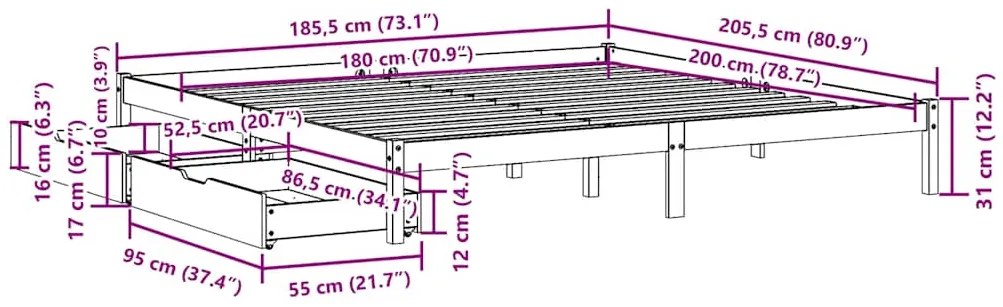 Cama sem colchão 180x200 cm madeira de pinho maciça branco