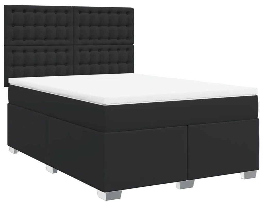 Cama com molas/colchão 140x190 cm couro artificial preto
