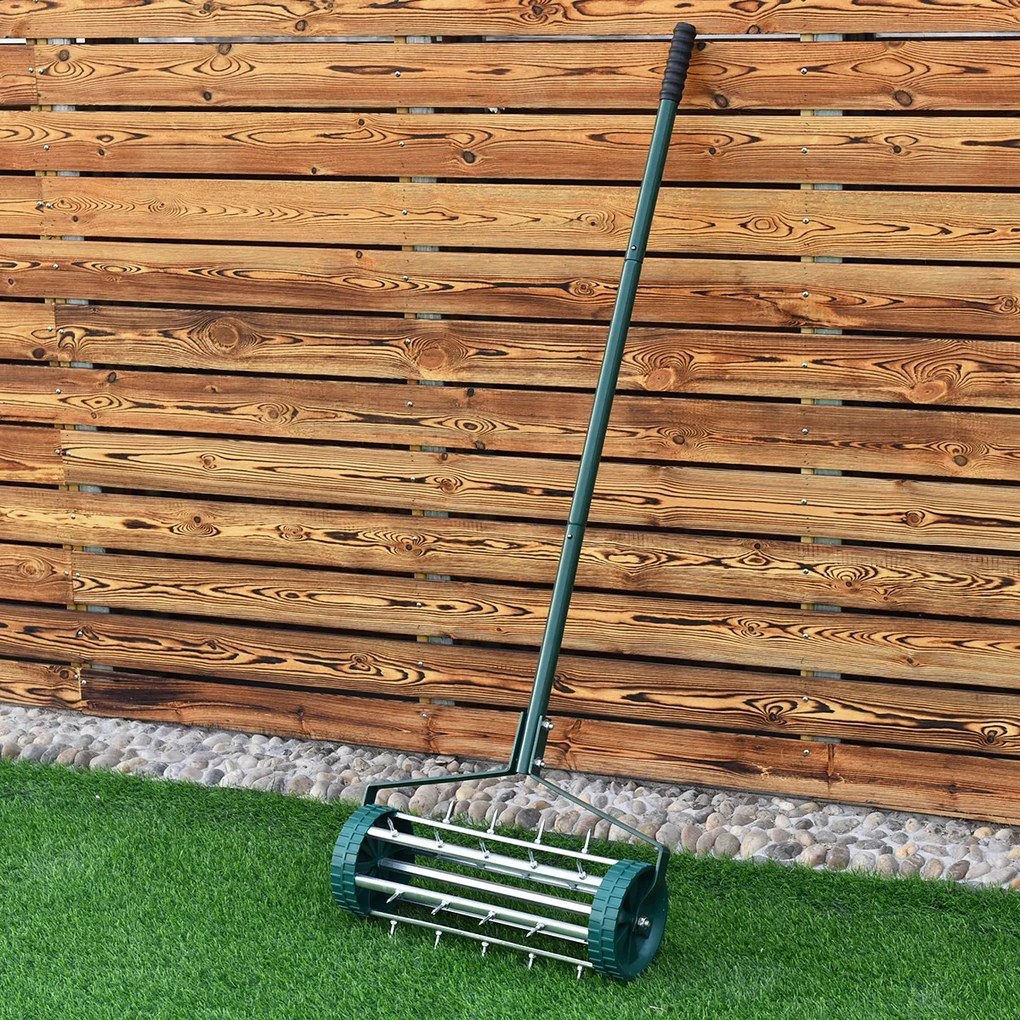 Rolo Aerador de relva para jardim Aerador de relva para jardim Escarificador de relva com cabo longo 45 x 21 x 126 cm verde
