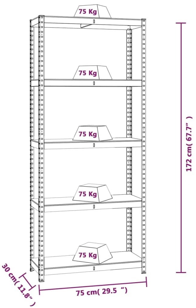 Estante 5 prateleiras 3 pcs madeira processada/aço antracite