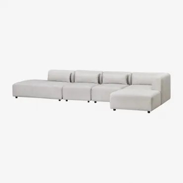 Sofá Secional De Canto Fogler De 4 Peças Com Chaise Longue E Pufe À Esquerda Tecido Cinza Claro - Sklum