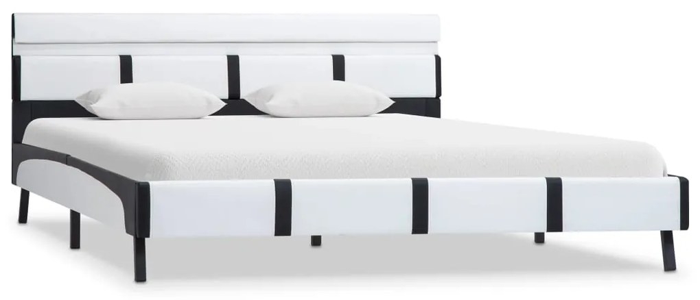Estrutura de cama com LED 160x200 cm couro artificial branco