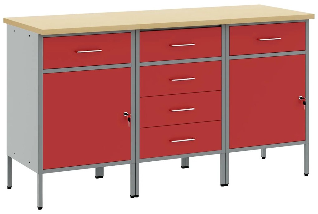 Conjunto de Armários de Trabalho 3 Peças vidaXL Vermelho e Cinza em Ma