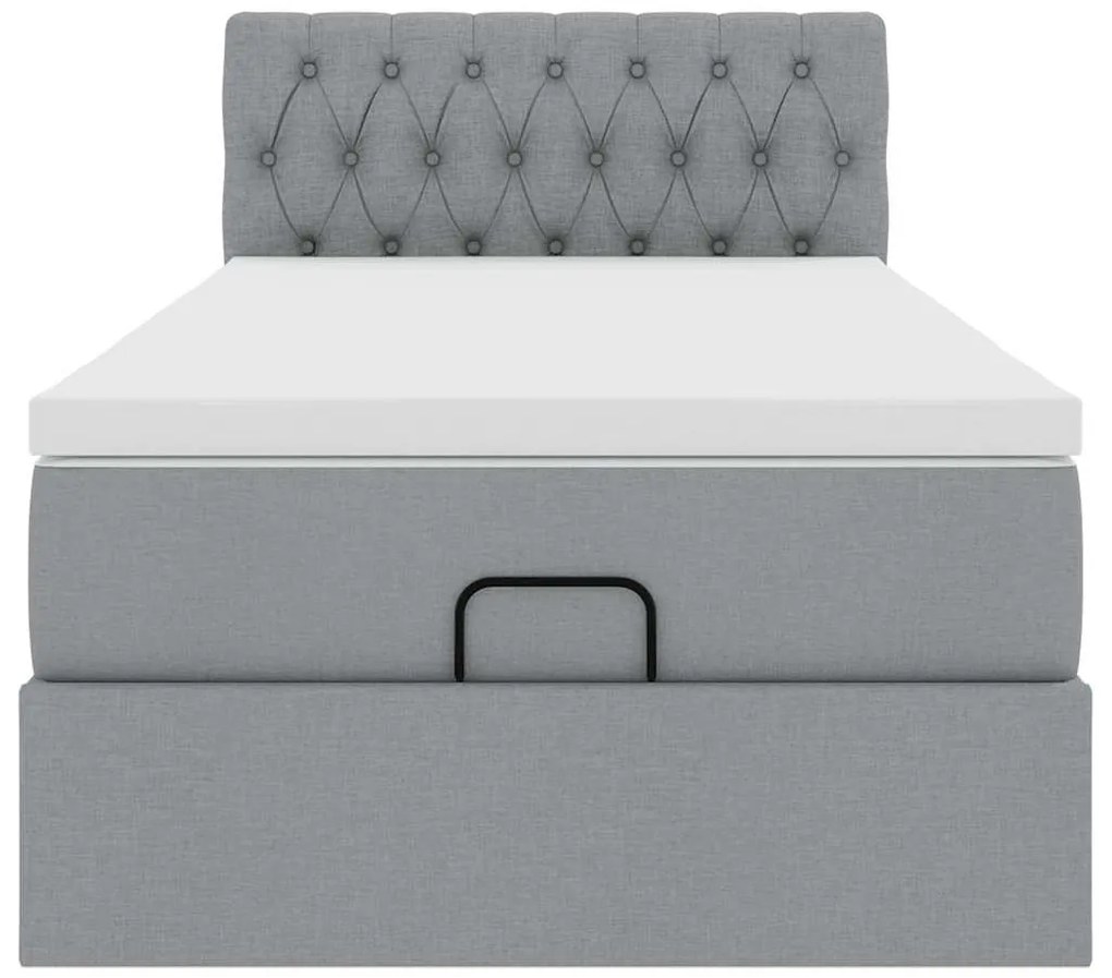 Cama Otomana com colchão & LEDs 90x200 cm tecido cinzento claro