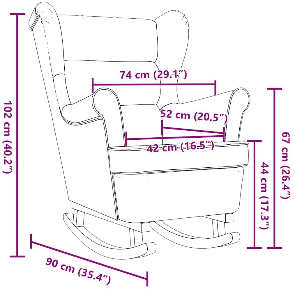 Cadeira de baloiço 74x90x102 cm tecido cinzento-acastanhado