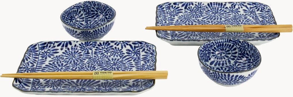 Conjunto de loiça para sushi em porcelana Aizome, 2 pessoas, conjunto de 6