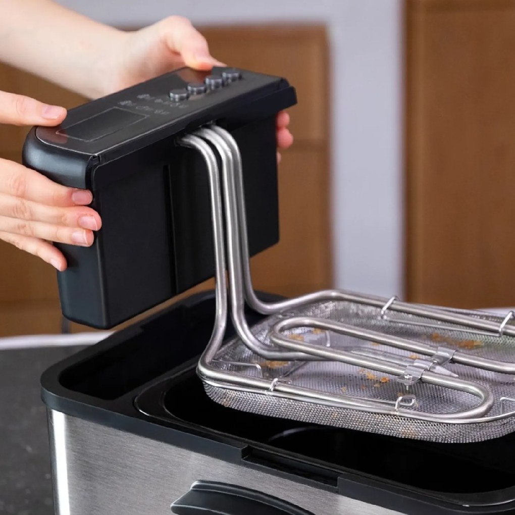 Fritadeira com óleo CleanFry Luxury 3000 de 3,2 litros, 2400 W, aço inoxidável, 5 programas pré-estabelecidos, filtro OilClean