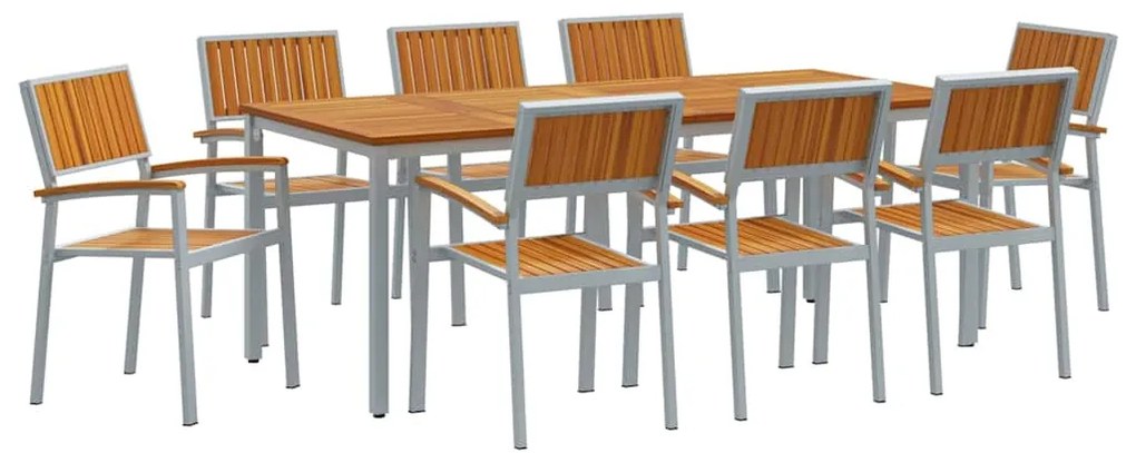 Conjunto de Jantar de Jardim de 9 Peças em Madeira Sólida de Acácia e
