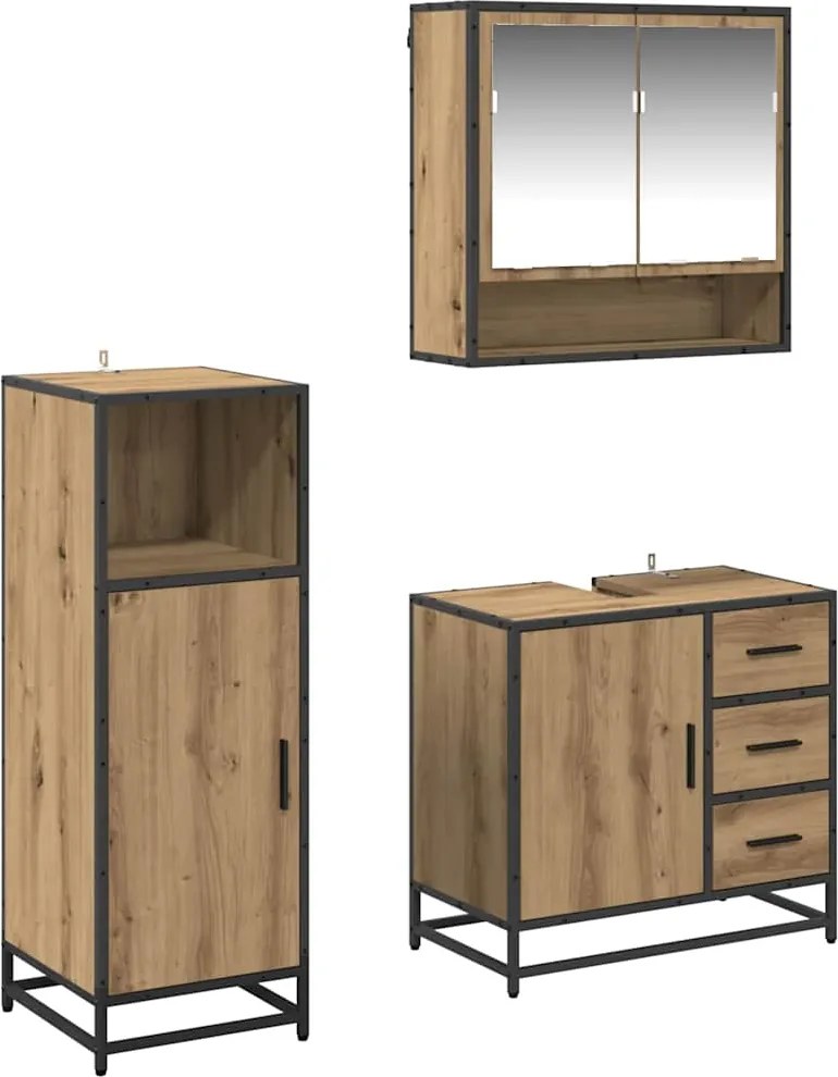 vidaXL Conjunto de Móveis para Banheiro 3 pcs Carvalho Artesanal