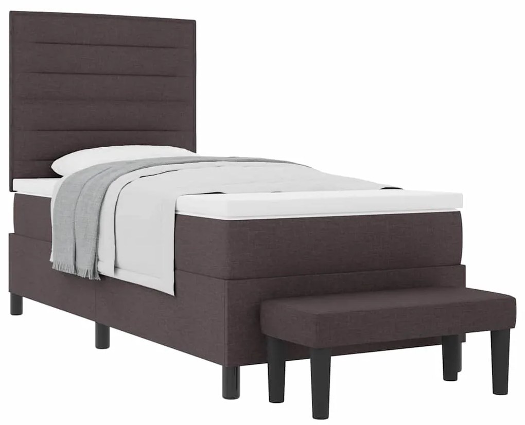 Cama Box com Colchão &amp; Banco Castanho 100x200 cm Tecido