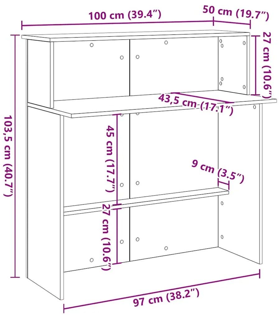 Balcão de recepção 100x50x103,5 cm deriv. madeira cinza cimento