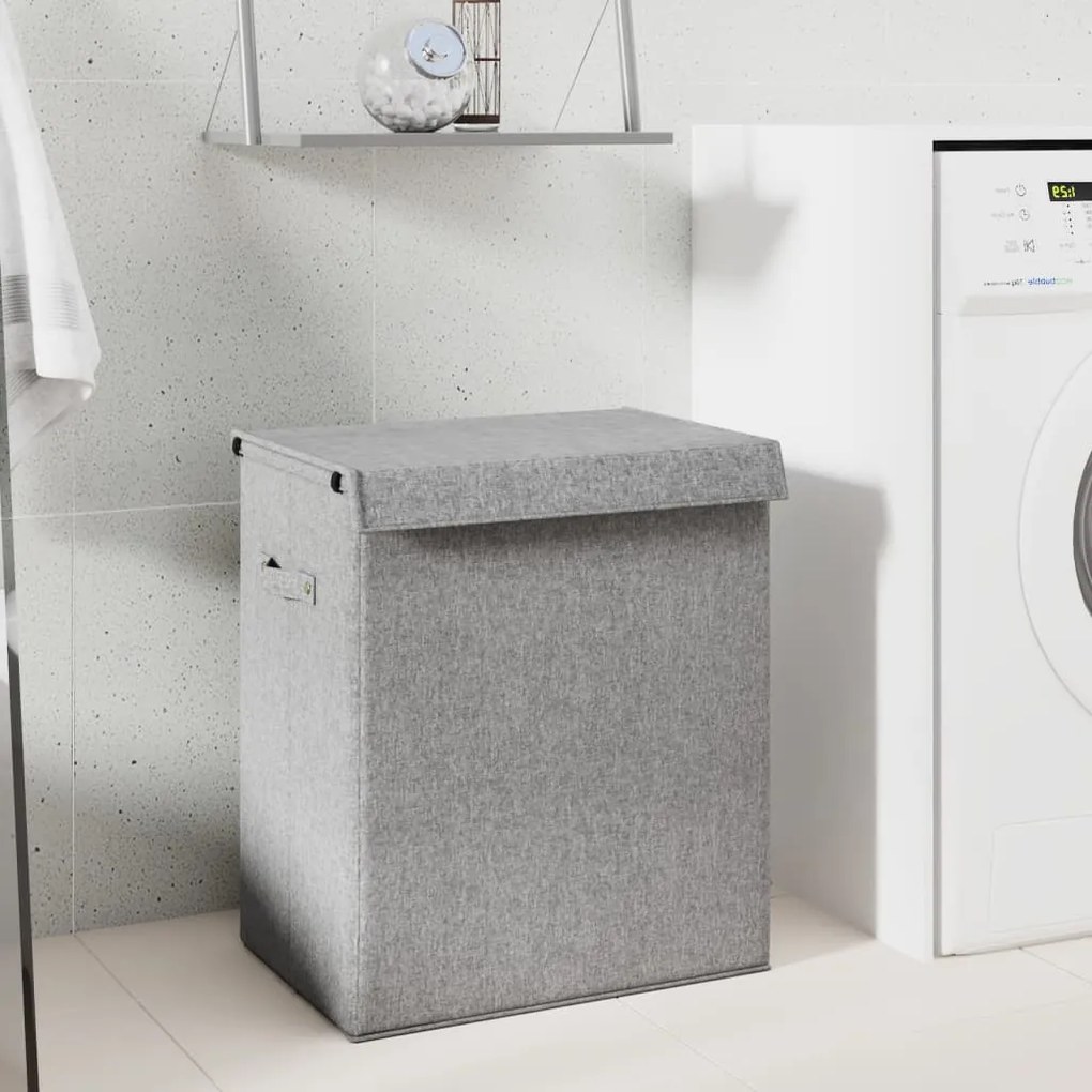 Cesto roupa suja dobrável 51x34,5x59cm linho falso/tecido cinza