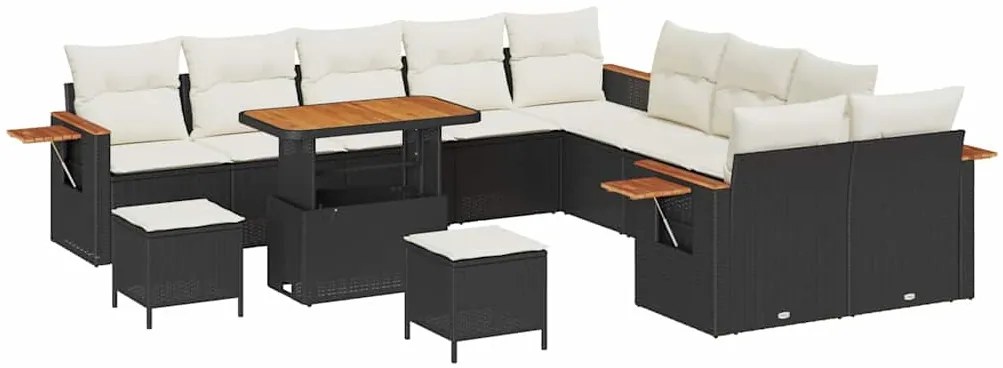 Conjunto de Sofá de Jardim de 13 Peças com Almofadas Preto Polirattan