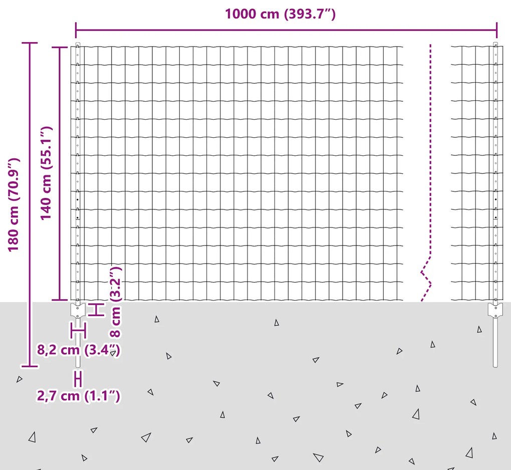 Cerca Euro com 10 Postes Cinza 1.4x10 m Aço