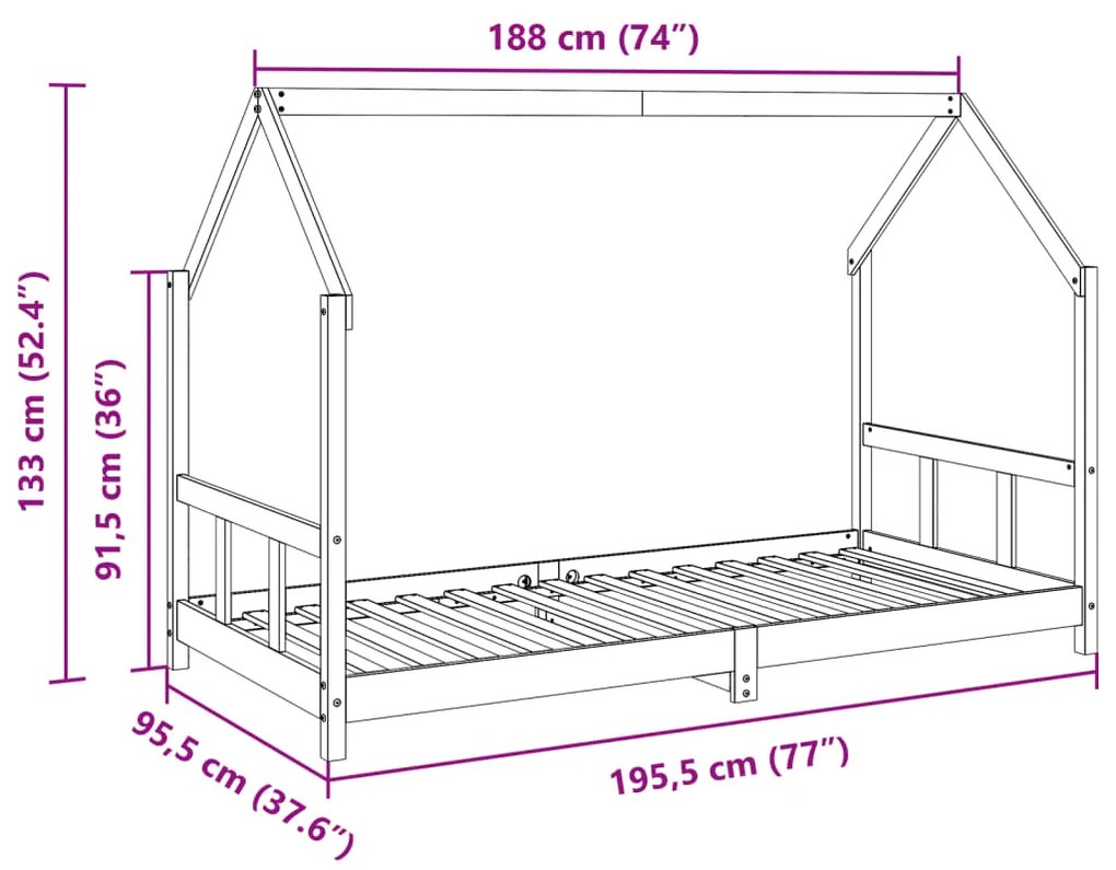 Estrutura de cama para crianças 90x190 cm pinho maciço