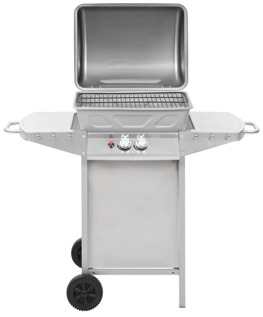 Grelhador a gás com 2 zonas de cozinhar aço inoxidável prateado